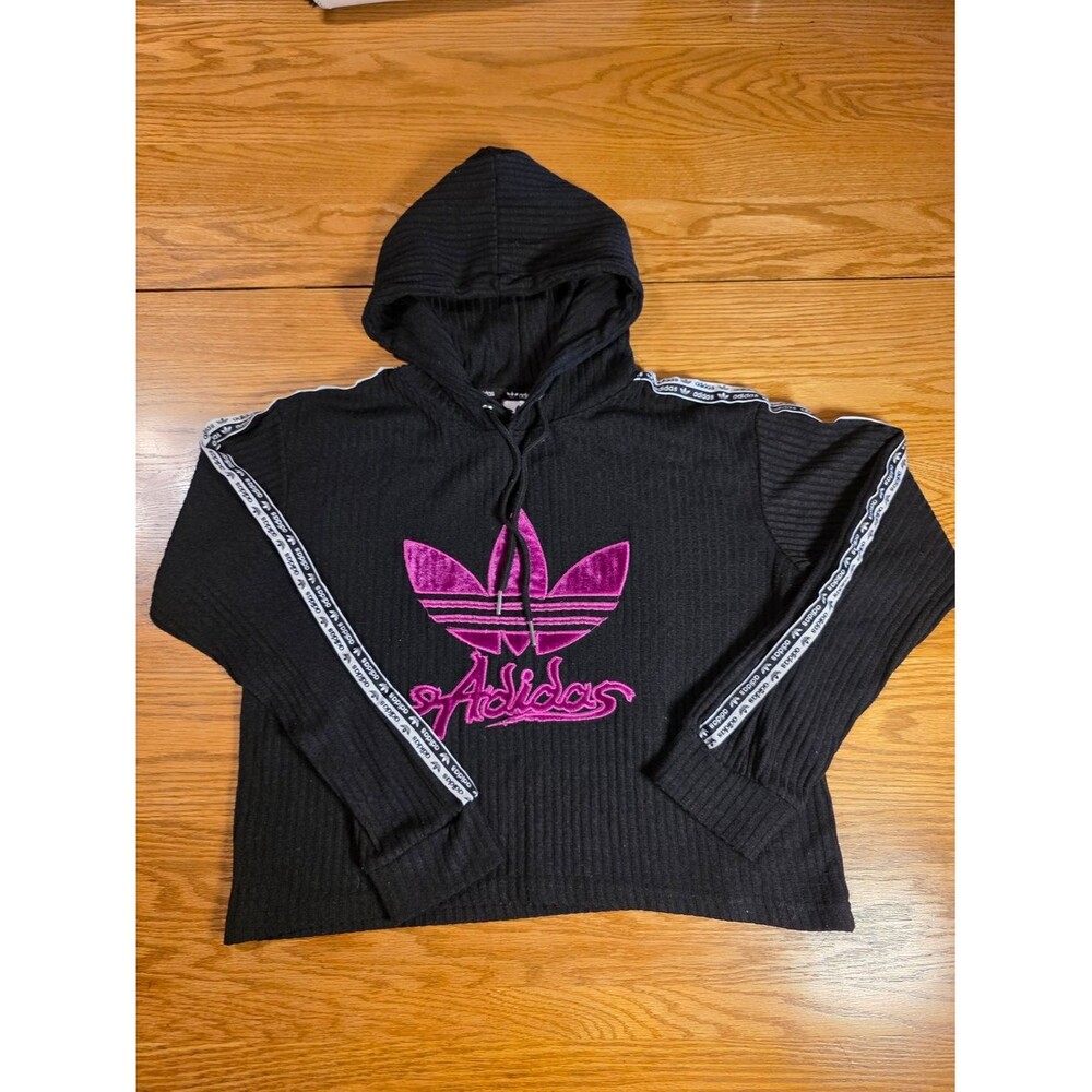 Adidas Black Hoodie with Pink Trefoil Logo